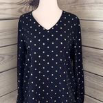 Stitch Fix Kaileigh Navy Blue & Gold Polka Dot V Neck Blouse Photo 0
