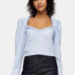Topshop Blue Long Sleeve Ruffled Crop Blouse Photo 0