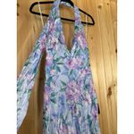 Lulus NWT  Malani Light Blue Floral Satin Sash Midi Dress Halter Wedding Size S Photo 4