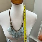 Boho Statement Green Teardrop Necklace‎ Faux Leather Brass Tone Beads Photo 4