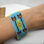 Intricate Beaded Bracelet Native American Style Thunderbird Arrows Light Blue Photo 2