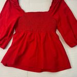 Free Assembly Red Top Square Neck Size Small Blouse Peasant Puff Sleeve Photo 2