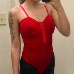 Bozzolo NWOT  Small Red Velour Buckle One Piece Bodysuit Spaghetti Strap Tank Top Photo 3