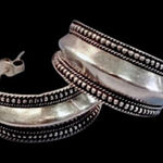 Vintage Sterling Silver Raised Midline Granulated Edge Accent 925 Hoops Earrings Photo 1