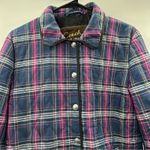 Coach Quilted Navy Blue & Purple Plaid Print Long Sleeve Snap Front Jacket Sz M Photo 1