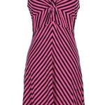 Peter Nygard Pink Black Striped V-Neck Twist Front A-Line Dress PETITE Small PS Photo 0