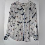 Loft White Semi Sheer Butterfly Floral Long Sleeve Button Up Blouse XS Photo 0