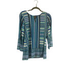 Sunny Leigh Women's  Tunic Top S Blue Green Geometric 3/4 Sleeve Photo 1