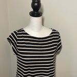 Loft  Womens Cap Sleeve Casual Top Shirt Striped Cut Out Back Small‎ Petite Black Photo 1