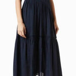 frame denim FRAME Women's Apothea Gathered Seam Lace Inset Dress Navy Linen Blend Size XS‎ Photo 0
