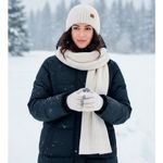 Chenille‎ Winter Cozy Ivory 3pc Set Scarf Touchscreen Gloves Beanie Hat Cap White Photo 2
