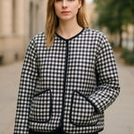 NWT Runway Houndstooth Gingham Black White Plaid Cotton Quilted Jacket XL Photo 0