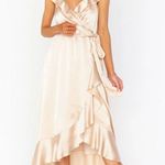Show Me Your Mumu  Samantha Ruffle Wrap Dress Champagne Luxe Satin Size XS Photo 1