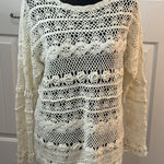 Crochet‎ Lace Scoop Neck Short Sleeve Layering Top Natural Cream Sz Medium Photo 0