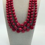 Red Beaded Statement Necklace Womens Jewelry Costume Runway Chunky 3 Strand Photo 1