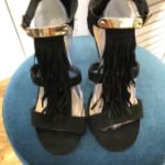 Torrid Faux Suede Boho Fringe Sandals Ankle Strap Black Gold Accent Black sz 10 Photo 3