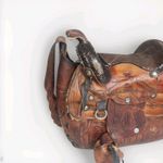 Vintage Saddle Bag Purse Tooled Leather Stirrups Horse Theme Mexico Brown Photo 4