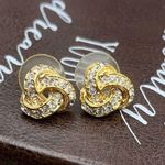 Vintage Gold Knot Rhinestone Earrings Retro 80s 90s Glam Photo 0