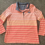 💎LL Bean Women’s Casual Coral Striped Pull Over Long Sleeve Button Neck Size 1X Orange Photo 0