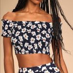 New Lulus Navy Blue White Floral Print Smocked Two Photo 2
