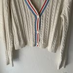 Prince Sweater Medium Cable Knit Cardigan Red Blue Stripe Trim Tennis Preppy White Photo 2