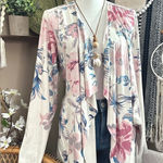 Cloth & Portrait Floral Faux Suede Open Lightweight Waterfall Cardigan Size M Photo 0