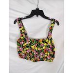 AQUA ‎ Floral Print Crop Top Black Pink Yellow Sleeveless Summer Casual Medium Photo 3