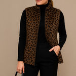 Leopard Faux Fur Vest Brown Black Zip Front Size L Chic Winter Statement Layer Size L Photo 0