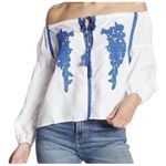 Line and Dot New  Womens Medium Embroidered Lace Off Shoulder Peasant Boho White Photo 12