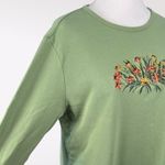 Classic Elements  Sage Green Embroidered Floral 3/4 Sleeve Top Large Photo 6