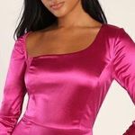 Lulus  Off to the Ball Magenta Satin Long Sleeve Maxi Dress Size M NWT Photo 1