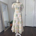 Place 100% Cotton White Pastel Green Pink Milkmaid Flamingo Floral Midi Dress L Size L Photo 1