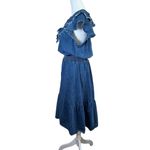 Y2K Lola P. Denim Cotton Midi Dress Womens Sz Medium Ruffle Boho Prairie Western Blue Photo 2