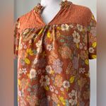 Faith and joy  Orange Floral Print Short Sleeve Blouse Photo 2