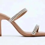 ZARA NWT  Rhinestone Strap Heeled Leather Sandals size 37 6.5 US Photo 1