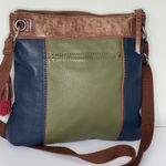 The Sak Tri Colored Leather Navy, Sage Green and Tan Crossbody Bag Photo 2