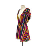 Tularosa Maud Wrap Dress Cherry Red Multi Rainbow Stripe Size Medium Photo 5
