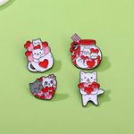 4 Pcs‎ Red, Pink & White Color Black Cat Shape Pin Set Simple Animal Theme Pin Red Photo 3