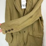 ZARA NWT  Carmen Linen Blazer Jacket Sz Medium Olive Green Lagenlook Photo 12