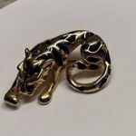 Black / Gold Tone Costume Jewelry Brooch Pin Rhinestone Eyes Wild Cat Photo 2