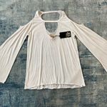 Chaser White Cold Shoulder Chest Back Cut Out Long Bell Sleeve Top Medium Photo 0