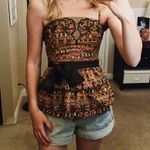 Anthropologie Floreat Tiered Eyelet Peplum Corset Top Women's Size 0 Brown Photo 1
