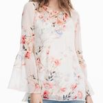 White House | Black Market WHBM Silk Floral Mimosa Chiffon bell sleeve blouse‎  8 Photo 0