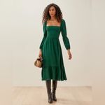 Reformation Mica Emerald Green Long Sleeve Square Neck Midi Dress NWT 2 Photo 2