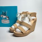Ashley A Lisa Lace Up Ankle Strap Platform Wedge Heeled Sandals in Nude Tan Size 8.5 Photo 1