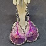 Purple & Silver Tone Dangling Teardrop Earrings Purple Photo 0