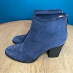 Aquatalia  Italy Faris Perforated Blue Suede Zip Heeled Ankle Booties Size 8 Photo 3
