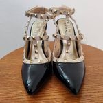 It's OK Black and Tan Strappy Heels Size 8W pointy toe heels wide heels Photo 1