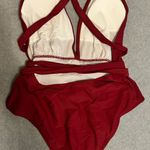 Cupshe NWT  One Piece Swimsuit Sexy Deep V Neck Crisscross Back red size L Photo 3