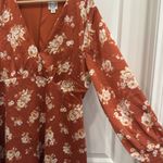 Blue Rain Burnt orange rose print satin long sleeve mini dress Photo 1